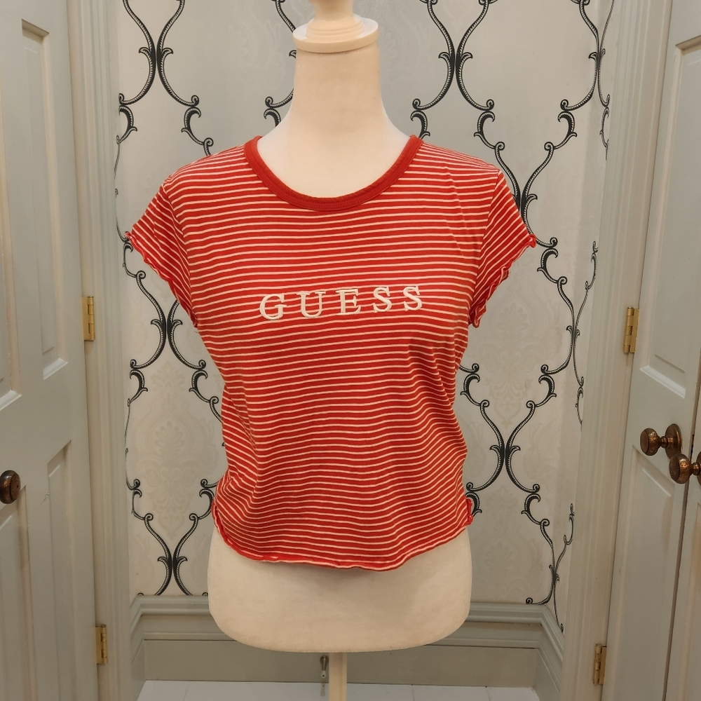 Guess crop top. Red and white stripes.